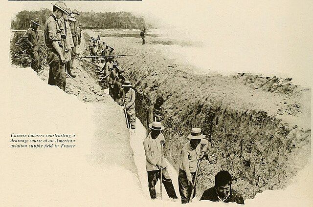 Chinese laborers constructing a drainage in France