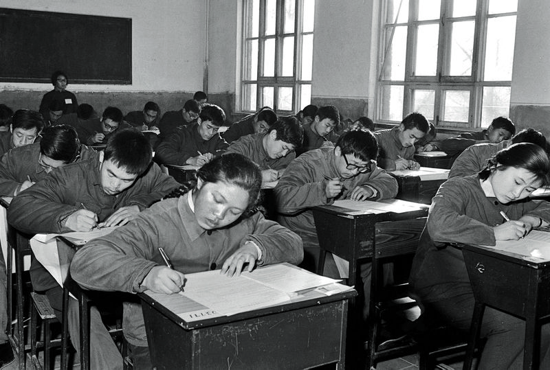 Gaokao-takers bend over their tests in 1977