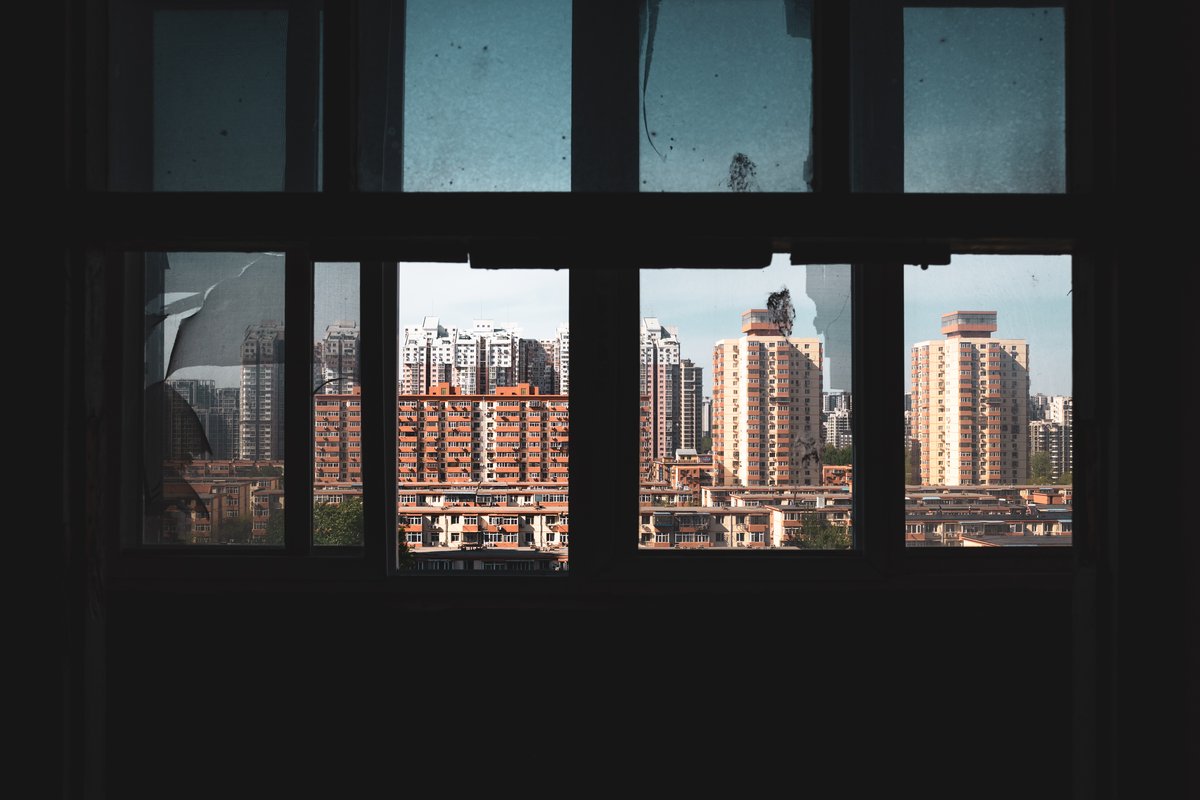 An apartment complex shot from a deserted building in Beijing.