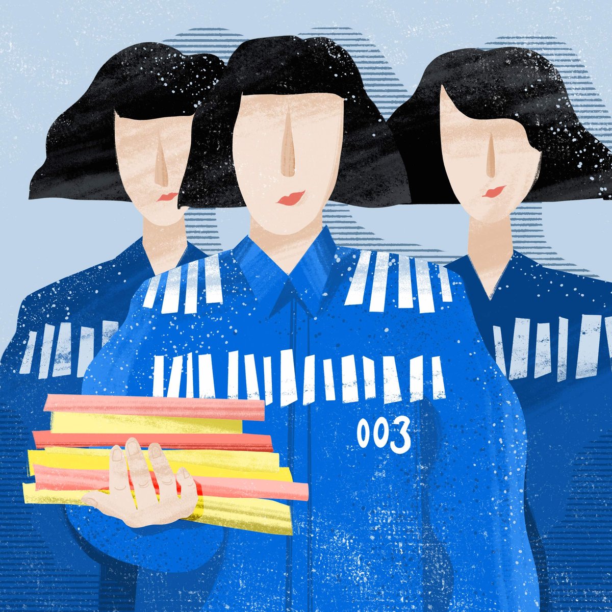 Illustration of Chinese female offenders carrying books