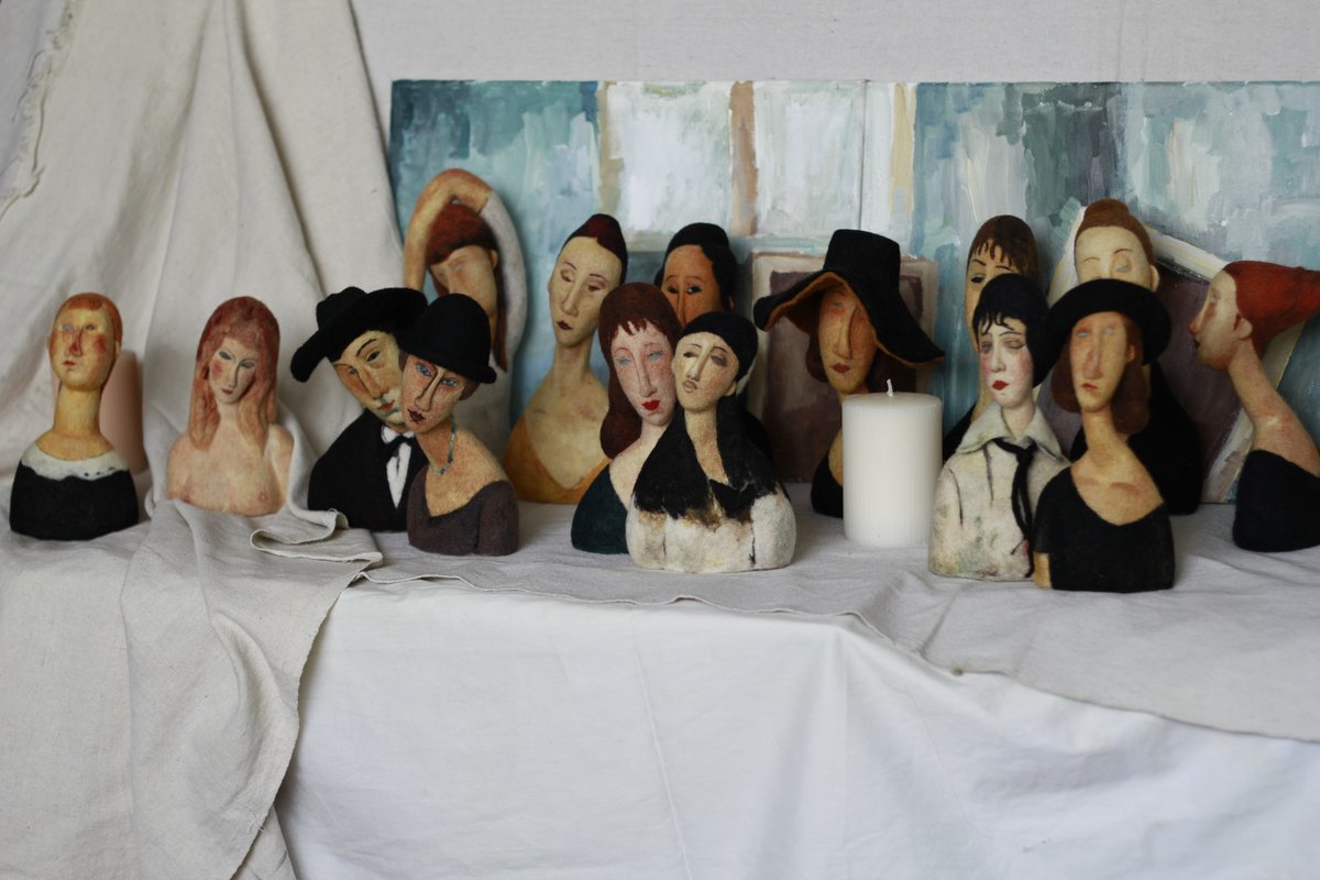 Zhang Xian's twelve-needle felt female figures based on work by Italian artist Amedeo Modigliani