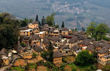 Drone shot of Azheke Village Yuanyang County
