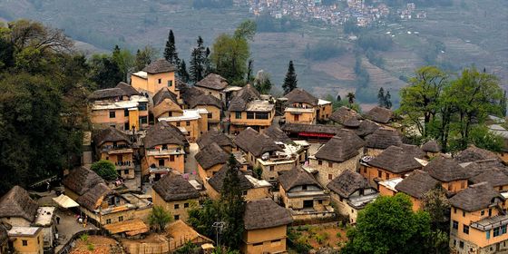 Drone shot of Azheke Village Yuanyang County