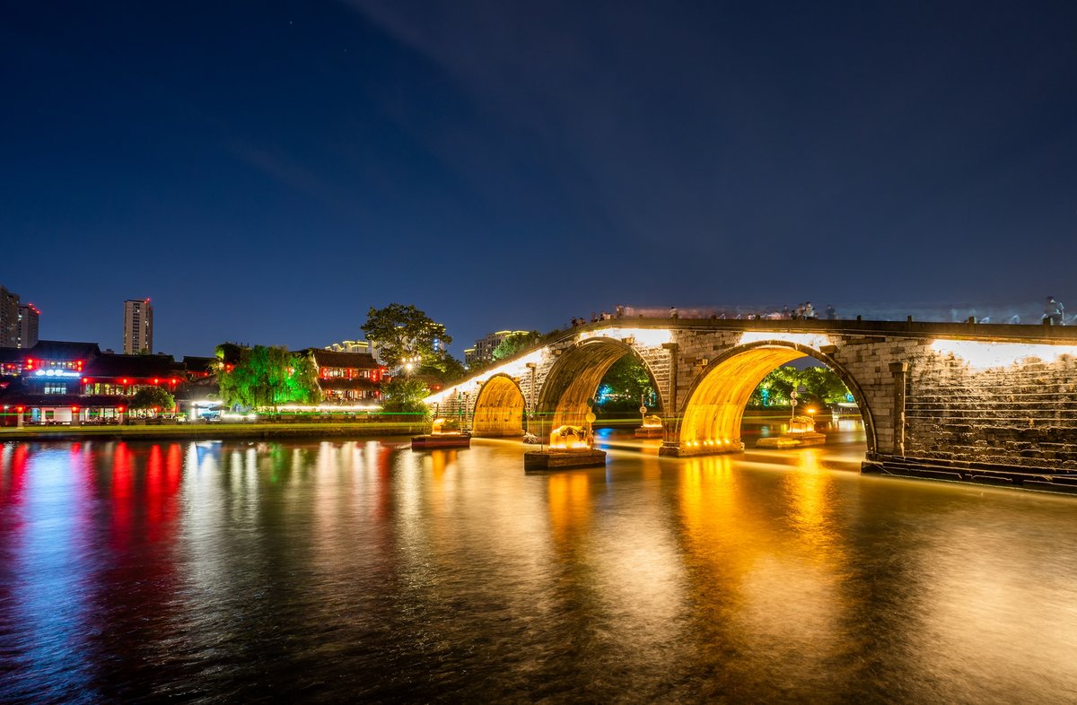 China's Grand Canal includes a Chinese stone bridge, the Gongchen Bridge in Hangzhou that crosses over the grand canal, a world heritage site