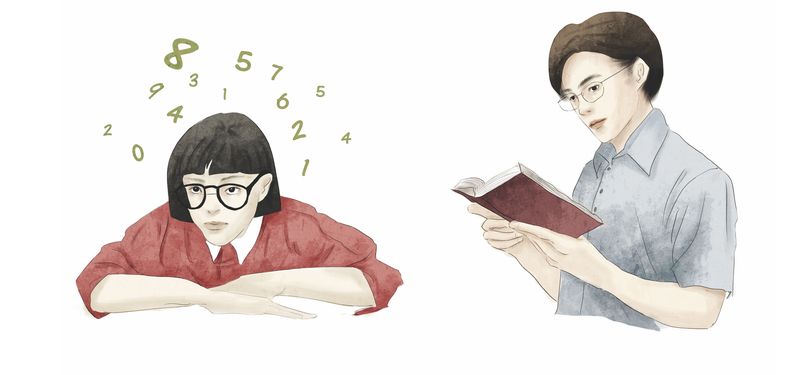 Illustrations of students studying, China’s most popular majors