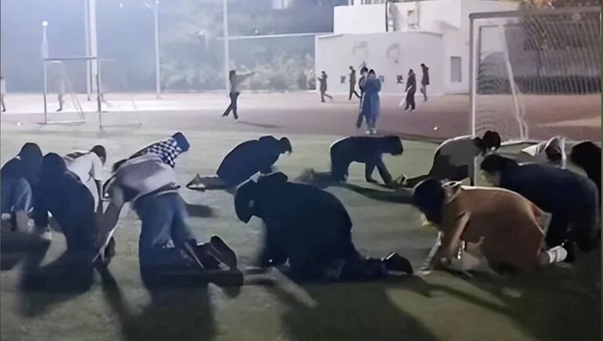 Chinese students crawling on campus