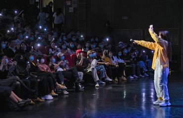 Comedian interacting with audience