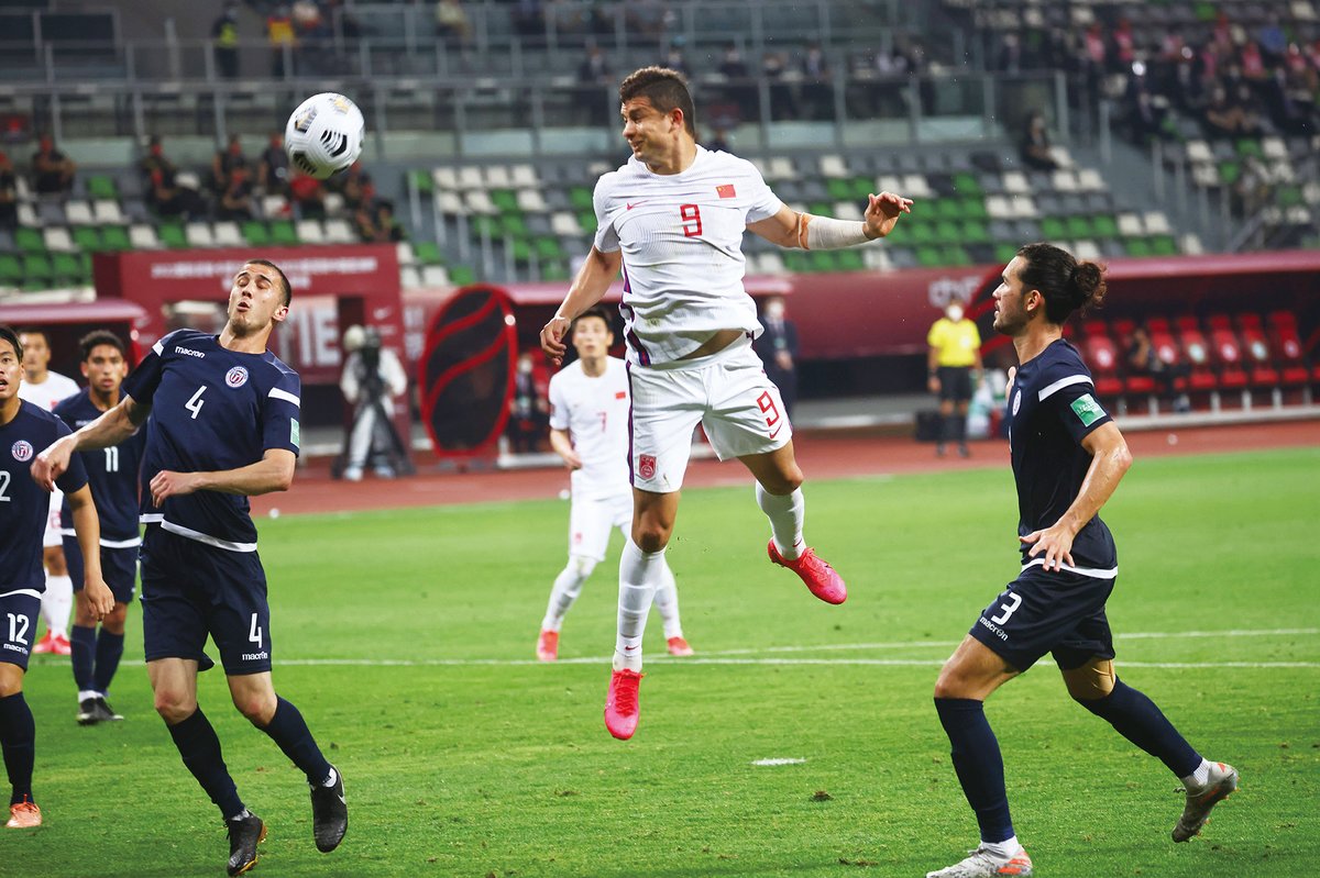 Brazilian-born soccer player Elkeson (Ai Kesen) playing for China against Guam earlier this year