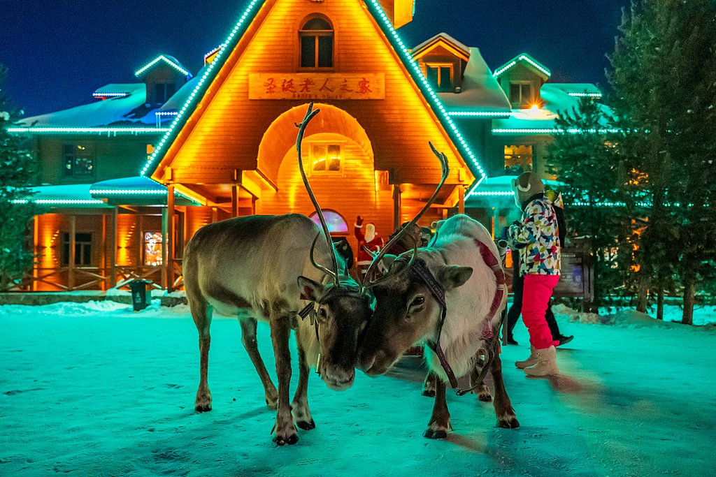 Visitors can participate in a variety of winter activities, from snowmobile rides and curling to interacting with Santa Claus and real-life reindeers