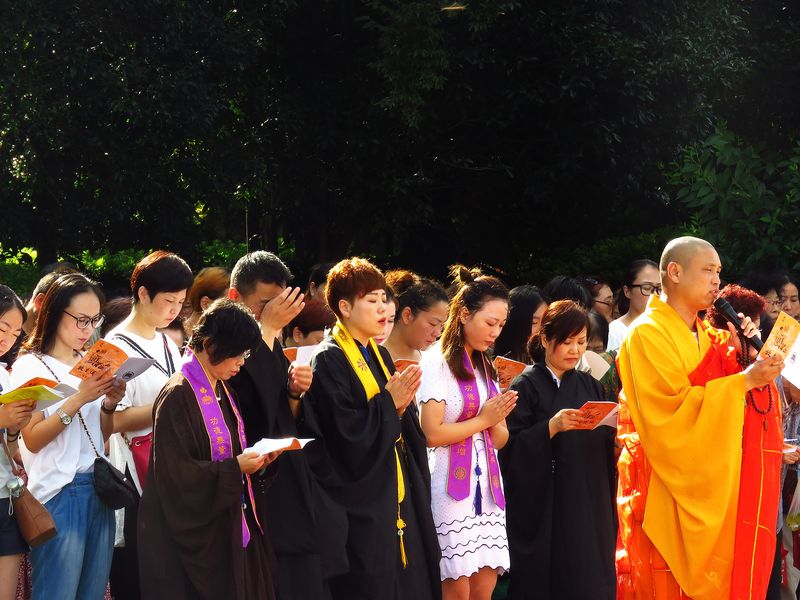 The Changzhou Sansheng Chan Temple holding a fangsheng event besides the Huangpu River in Shanghai in 2016