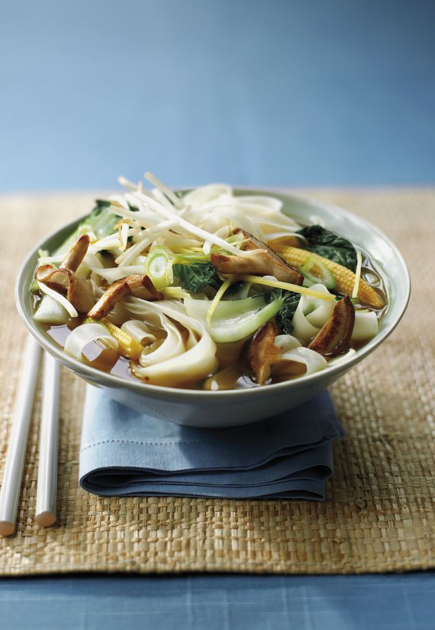 Mushroom, cabbage, ginger noodle soup