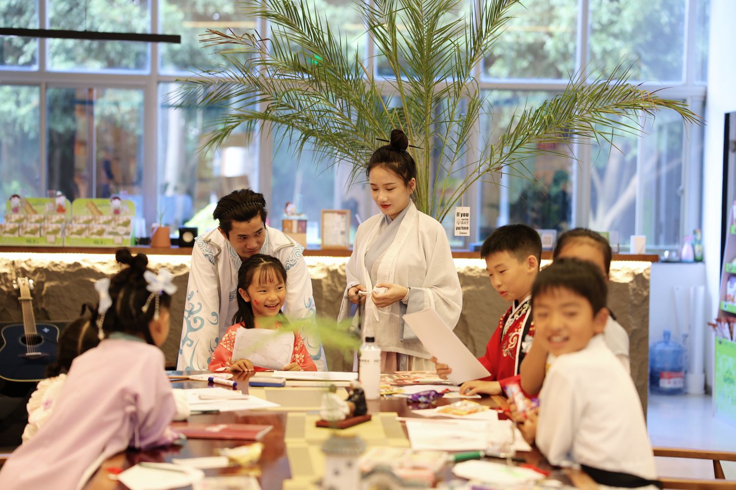 Children attending an activity by acting as famous Chinese poets at Hisen Reading