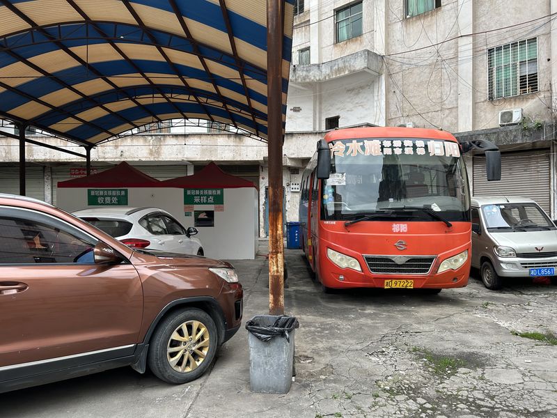 Parking lot for inter-provincial buses in central China, Hunan province