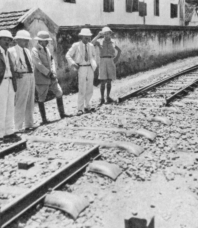 French army examining cut track on the Yunnan-Vietnam border in July, 1940