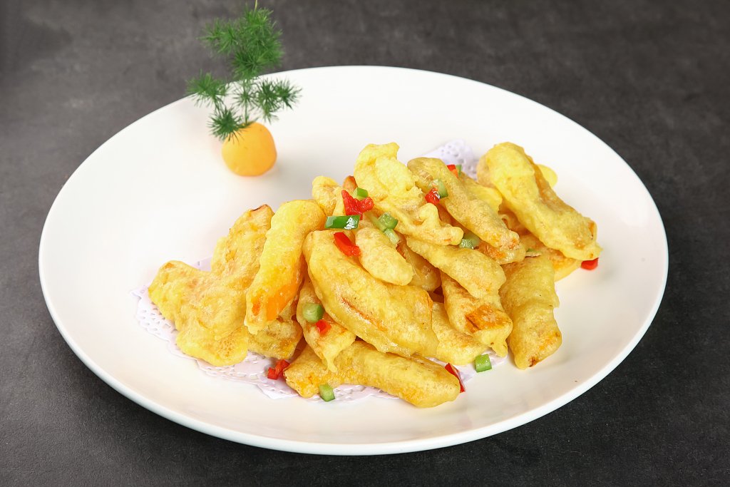 Crispy fried pumpkin with salted egg yolk